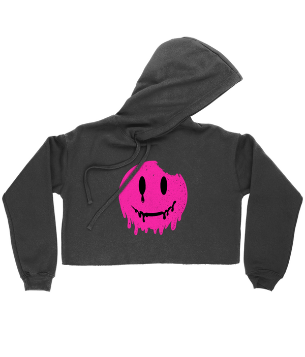 SMILEY PINK WOMENS CROPPED HOODIE
