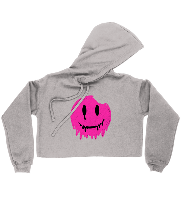 SMILEY PINK WOMENS CROPPED HOODIE